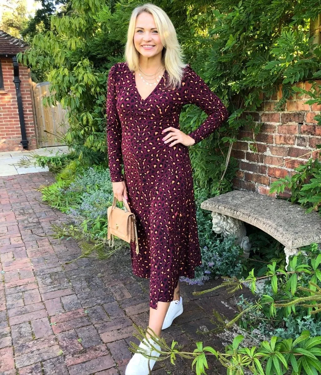 Burgundy Leopard Print Jersey Wrap Dress