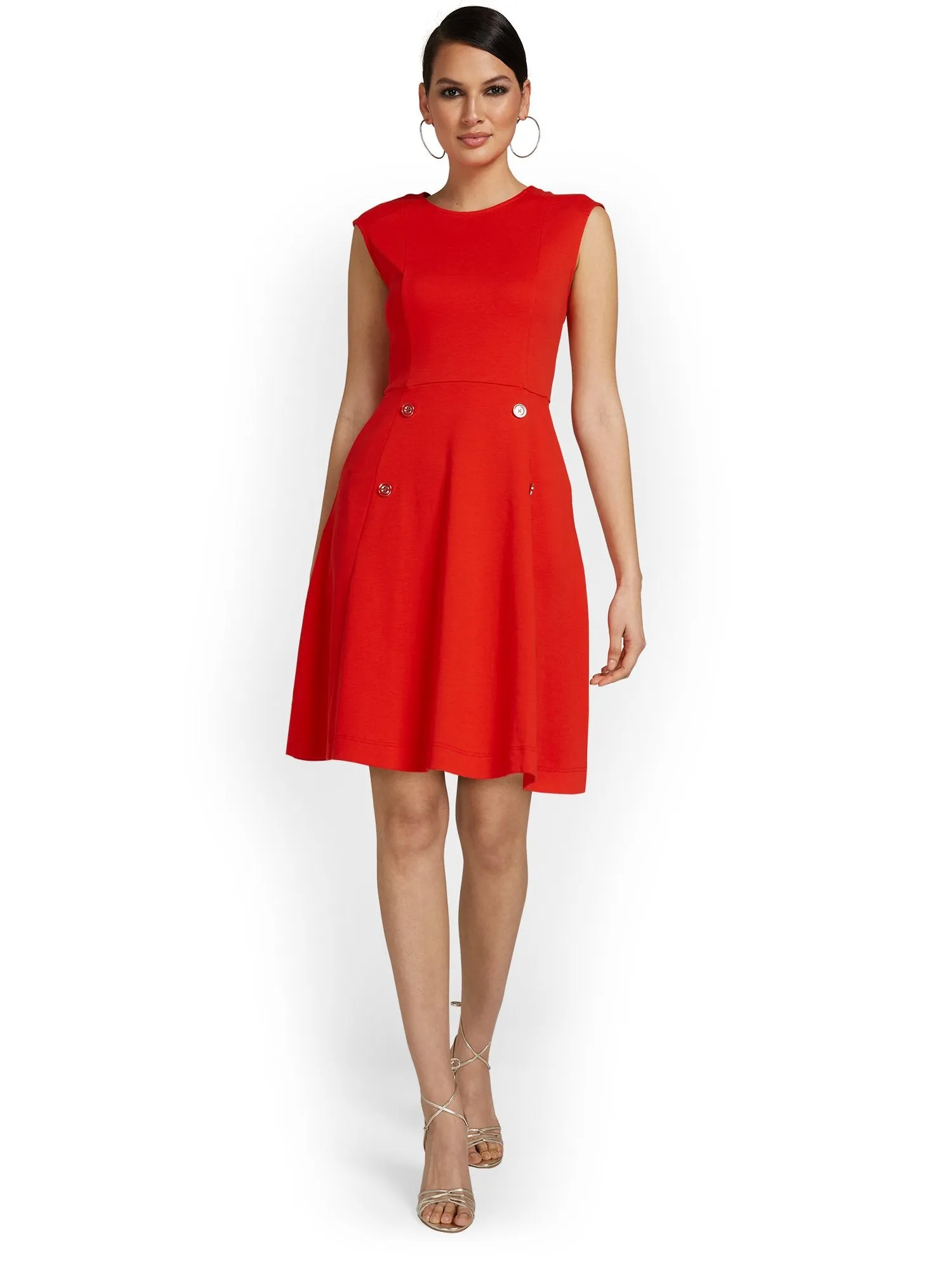 Button-Front Flare Dress - City Knits