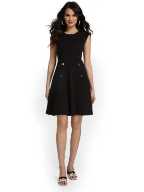 Button-Front Flare Dress - City Knits