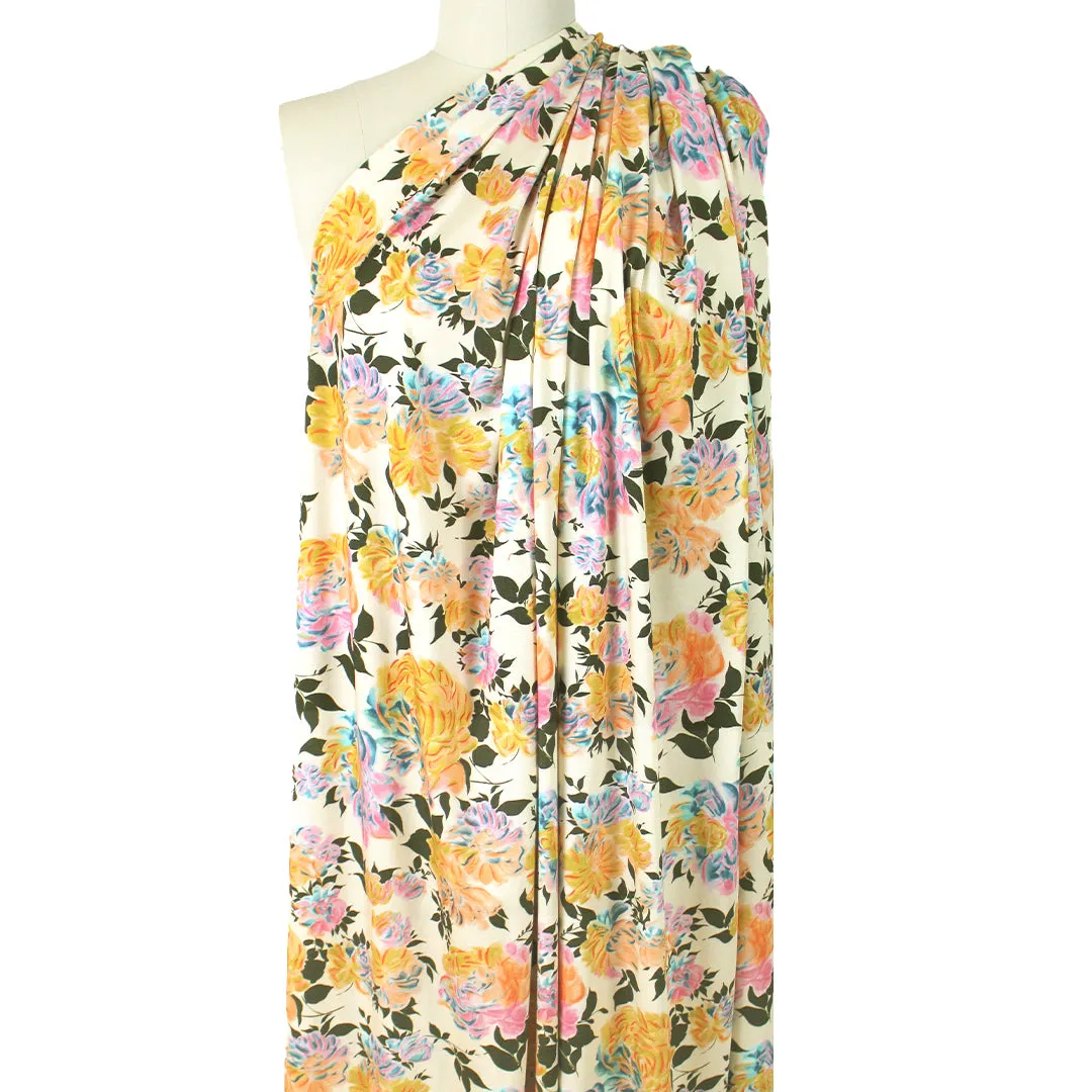 CA designer 'apricot blooms' printed rayon/spandex knit