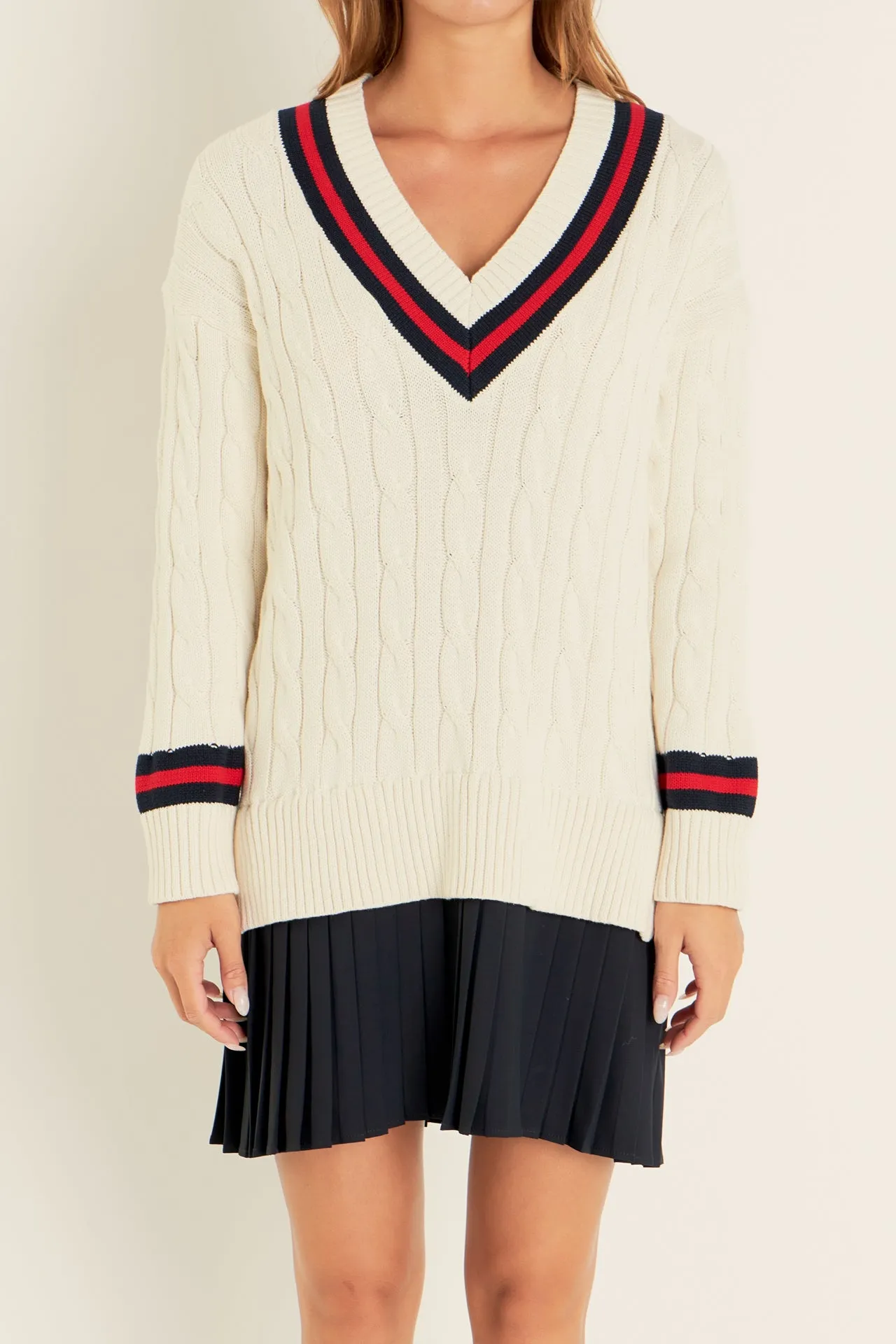 Cable Knit Pleated Sweater Dress