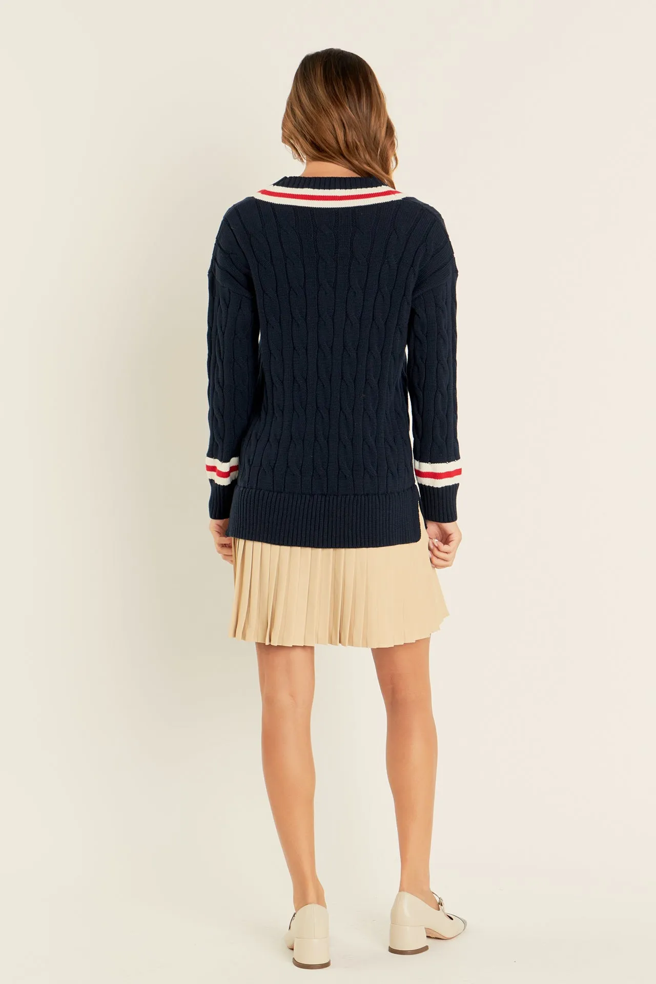 Cable Knit Pleated Sweater Dress