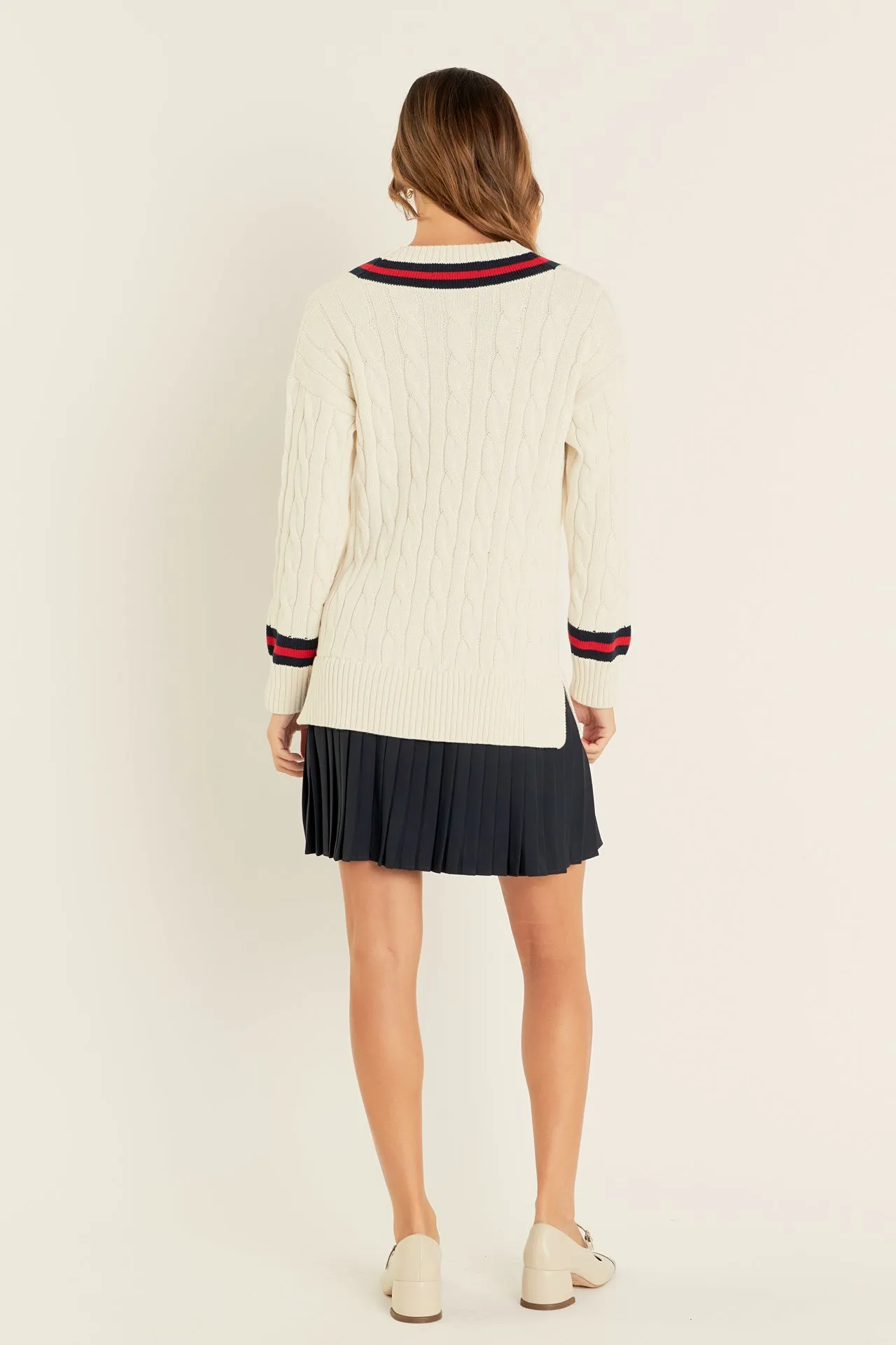 Cable Knit Pleated Sweater Dress