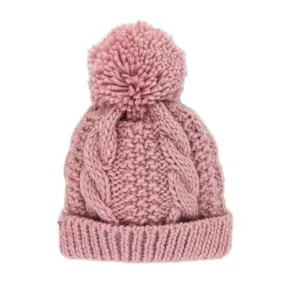 Cable Knit Pom Pom Hat - Rosy Pink