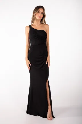 CALI One Shoulder Maxi Dress - Shimmer Black