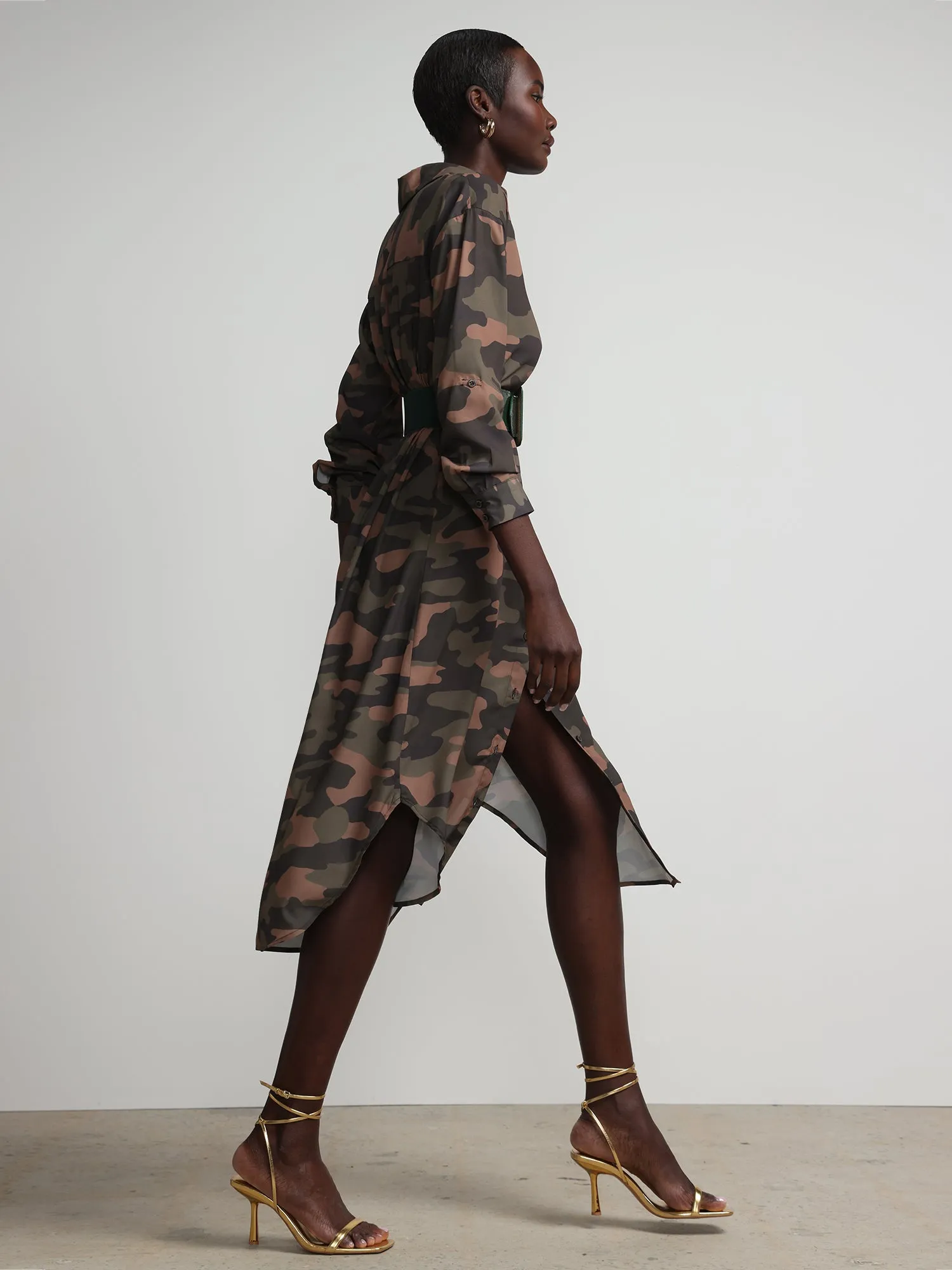 Camouflage Button-Front Maxi Top