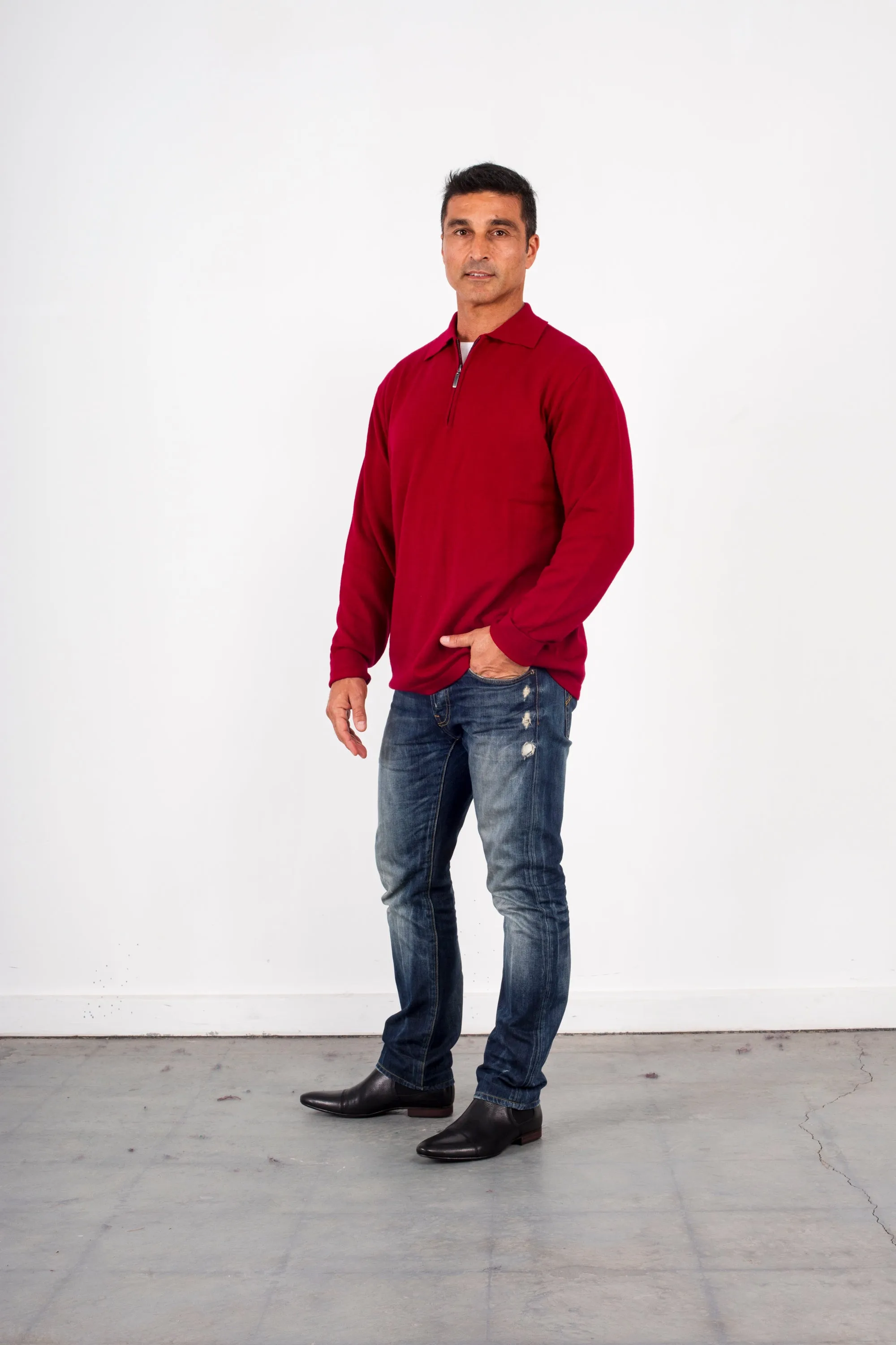 Cashmere-merino half Zip Collar Pullover