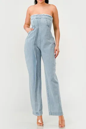 Casual Strapless Denim Jumpsuit