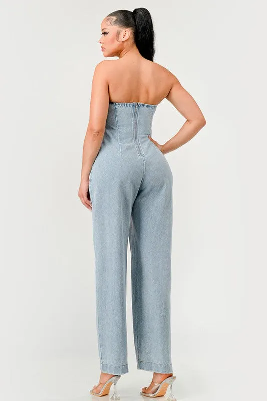 Casual Strapless Denim Jumpsuit