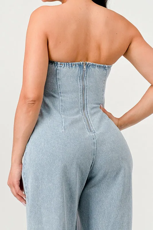 Casual Strapless Denim Jumpsuit