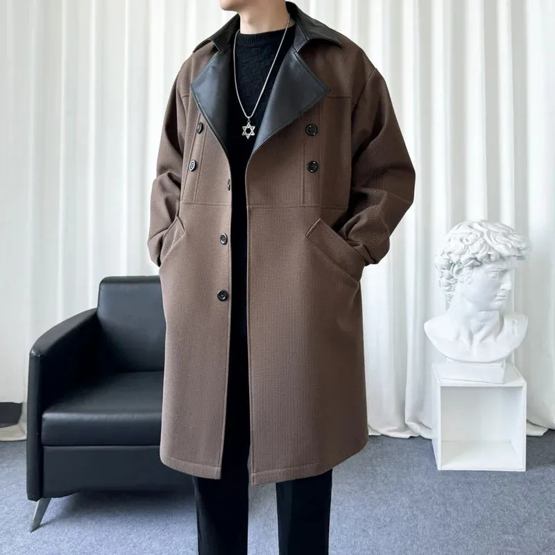 Chicmy-Men's Trench Coat Slim Fit Single Breasted Belted Windbreaker Leather Long Jacket Casual Windproof  Overcoat in Men's Trench