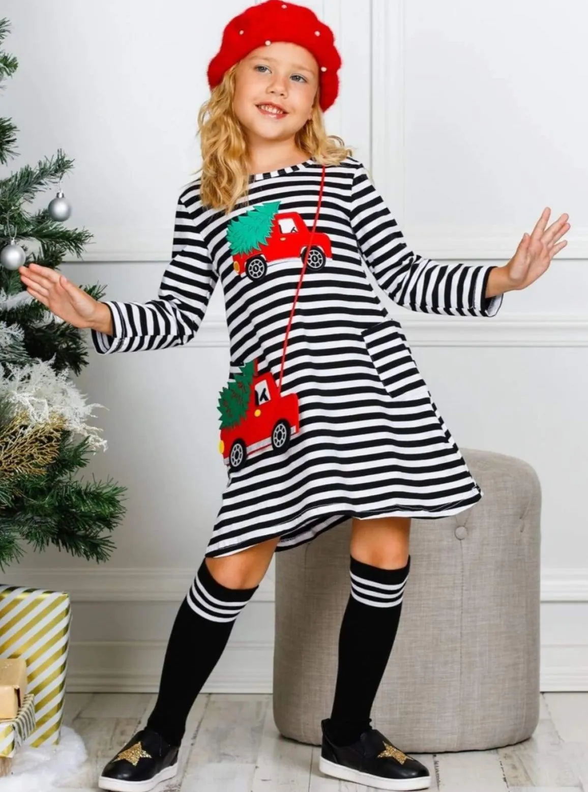 Christmas Haul Striped Pocket Dress, Purse and Socks Set