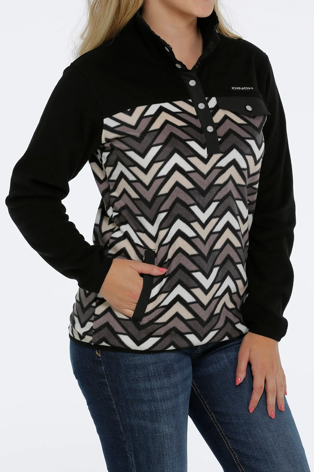 Cinch Women's Grey and Black Polar Fleece Pullover