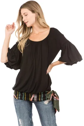 CORA BUBBLE SLEEVE TOP (Black)- VT2265