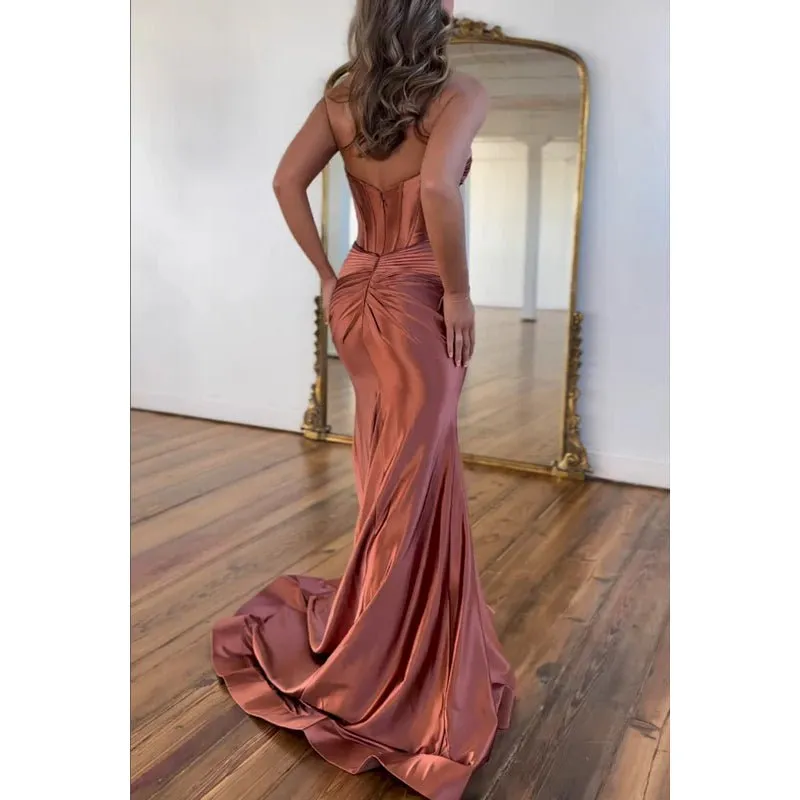 Couture & Ornate Sweetheart Sleeveless Side Slit Mermaid Evening Party Prom Dress