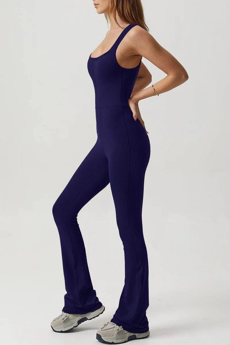 CUT OUT BACK SOLID TIGHT ELASTIC JUMPSUIT