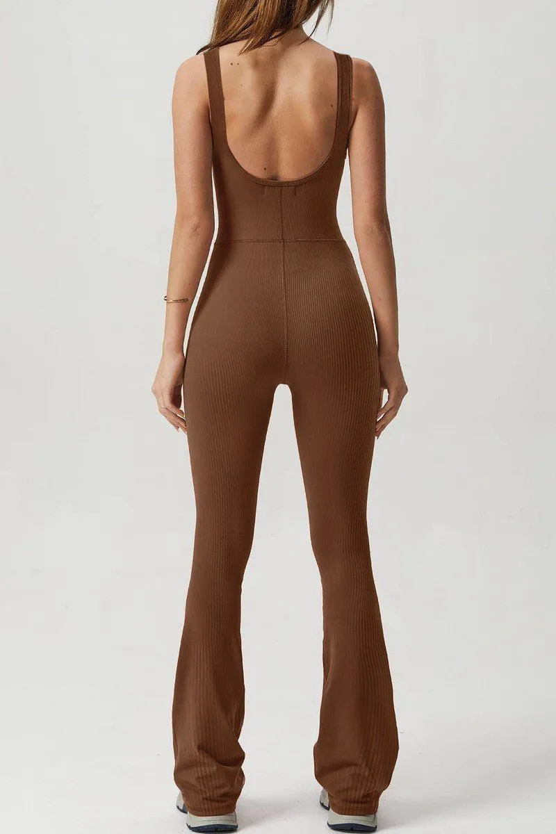 CUT OUT BACK SOLID TIGHT ELASTIC JUMPSUIT