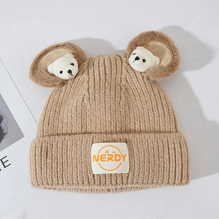 Cute Cartoon Bear Ears Letter Knit Hat