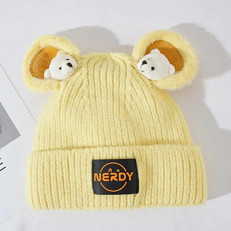 Cute Cartoon Bear Ears Letter Knit Hat