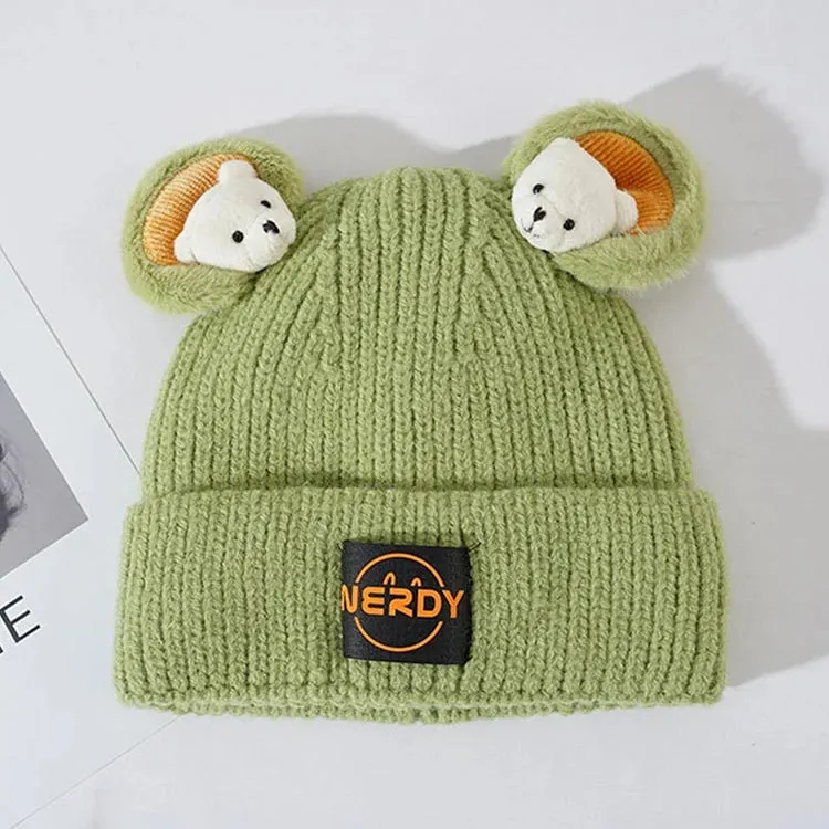 Cute Cartoon Bear Ears Letter Knit Hat