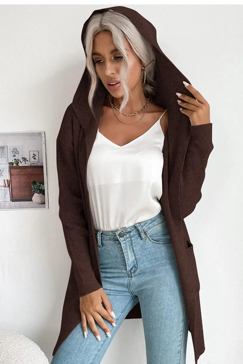 DAILY SOLID HOODIE CARDIGAN WITH POCKETS