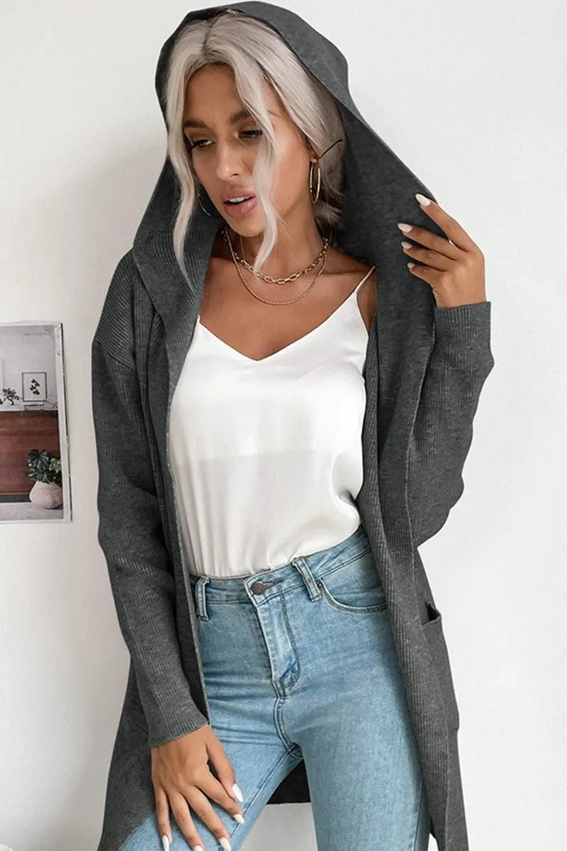 DAILY SOLID HOODIE CARDIGAN WITH POCKETS