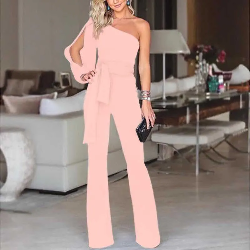 Divine Drift One-Shoulder Asymmetric Belted Jumpsuit