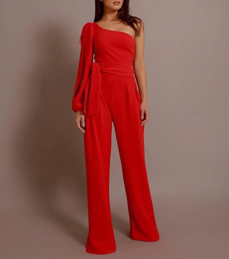 Divine Drift One-Shoulder Asymmetric Belted Jumpsuit