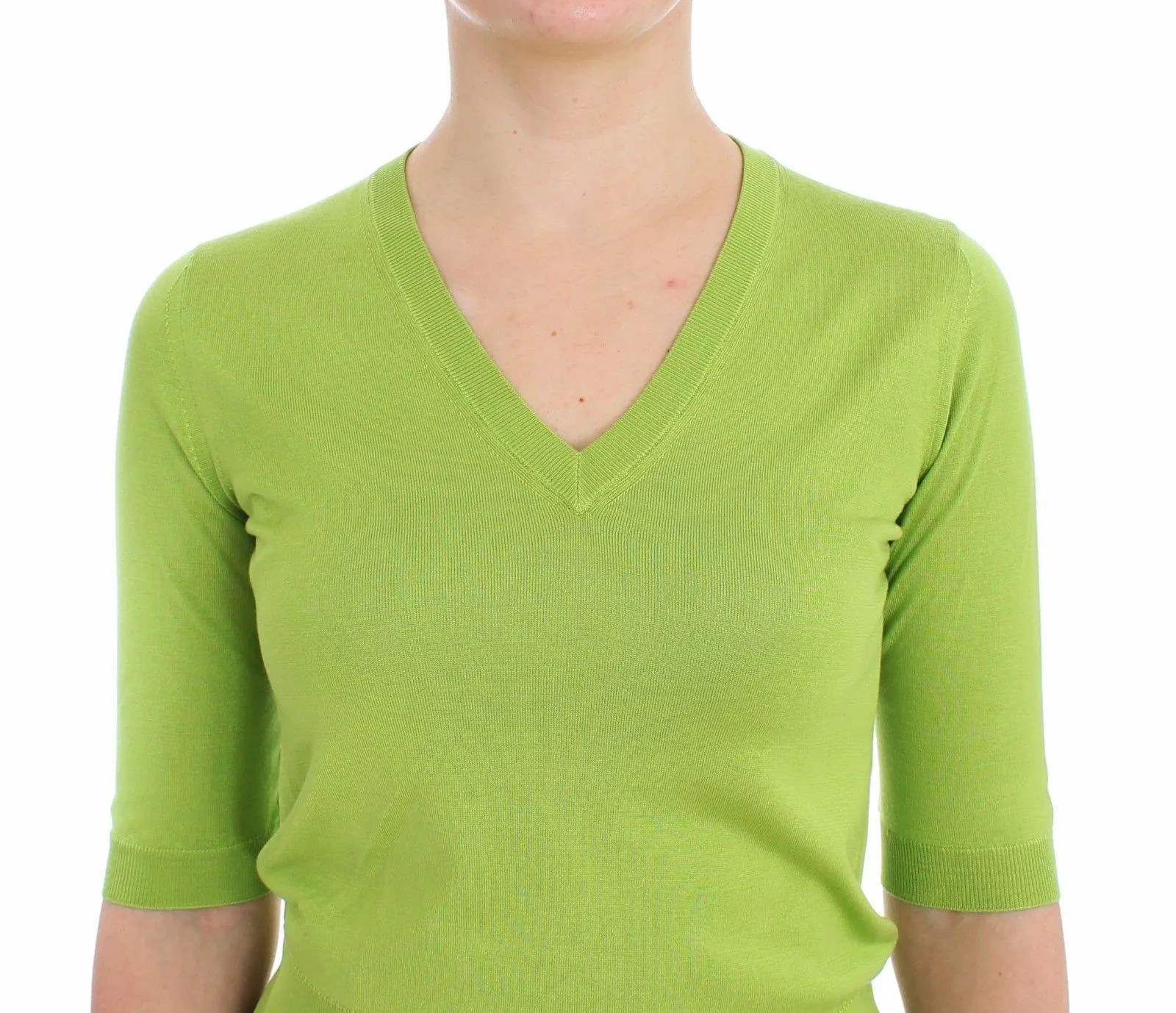 Dolce & Gabbana Green Wool V-neck Pullover Sweater Top