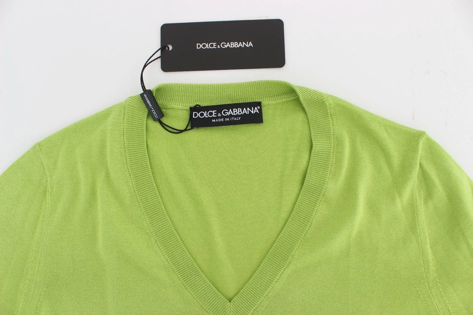 Dolce & Gabbana Green Wool V-neck Pullover Sweater Top