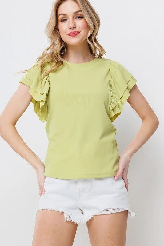 Double Ruffle Sleeve Knit Top