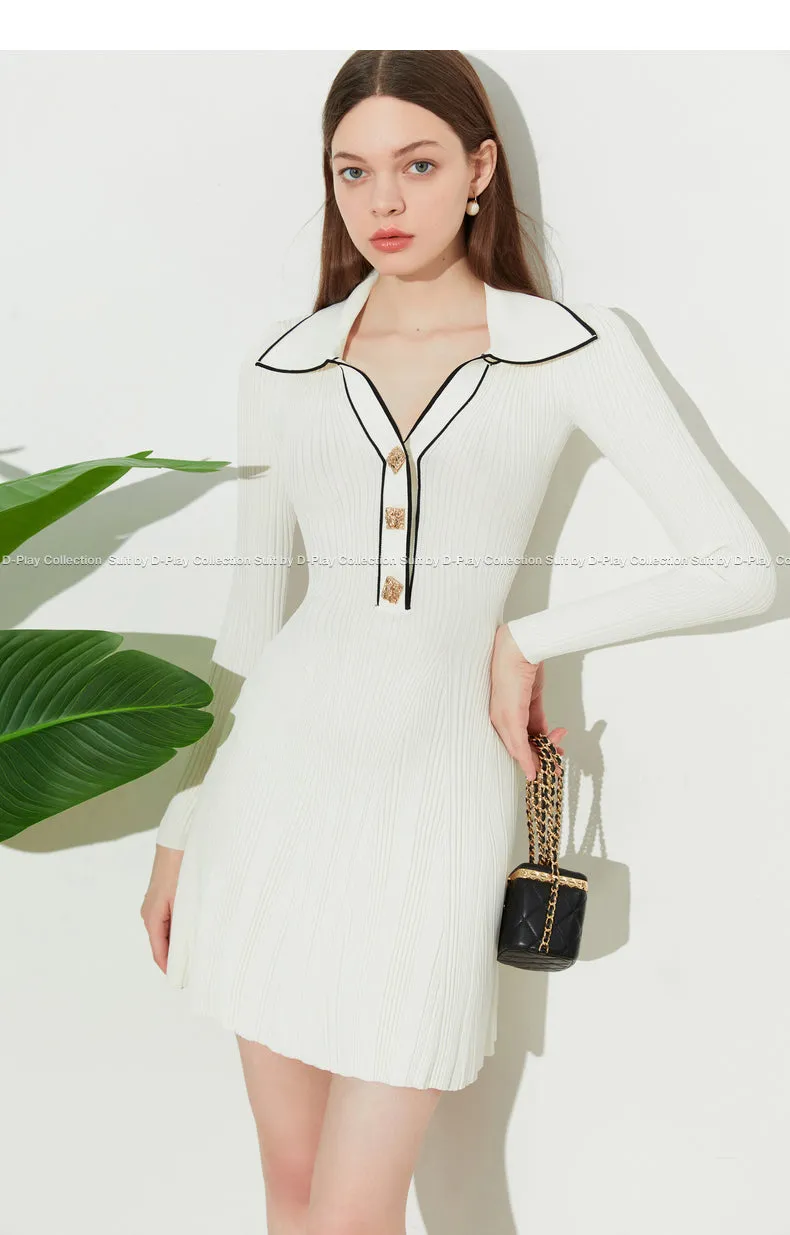 DPLAY Fall Autumn Cream White Knit Dress - Luciea