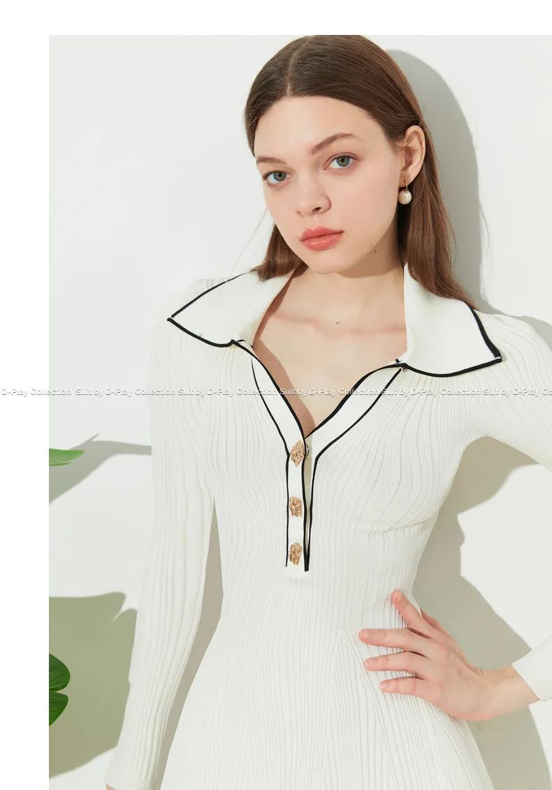 DPLAY Fall Autumn Cream White Knit Dress - Luciea