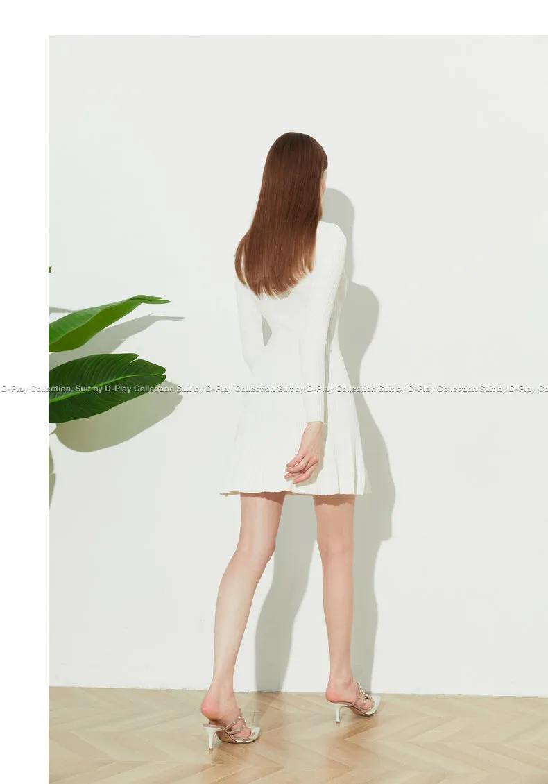 DPLAY Fall Autumn Cream White Knit Dress - Luciea