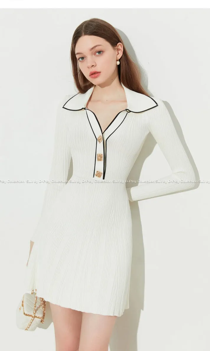 DPLAY Fall Autumn Cream White Knit Dress - Luciea