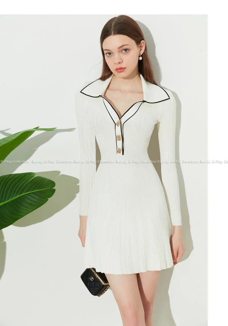 DPLAY Fall Autumn Cream White Knit Dress - Luciea