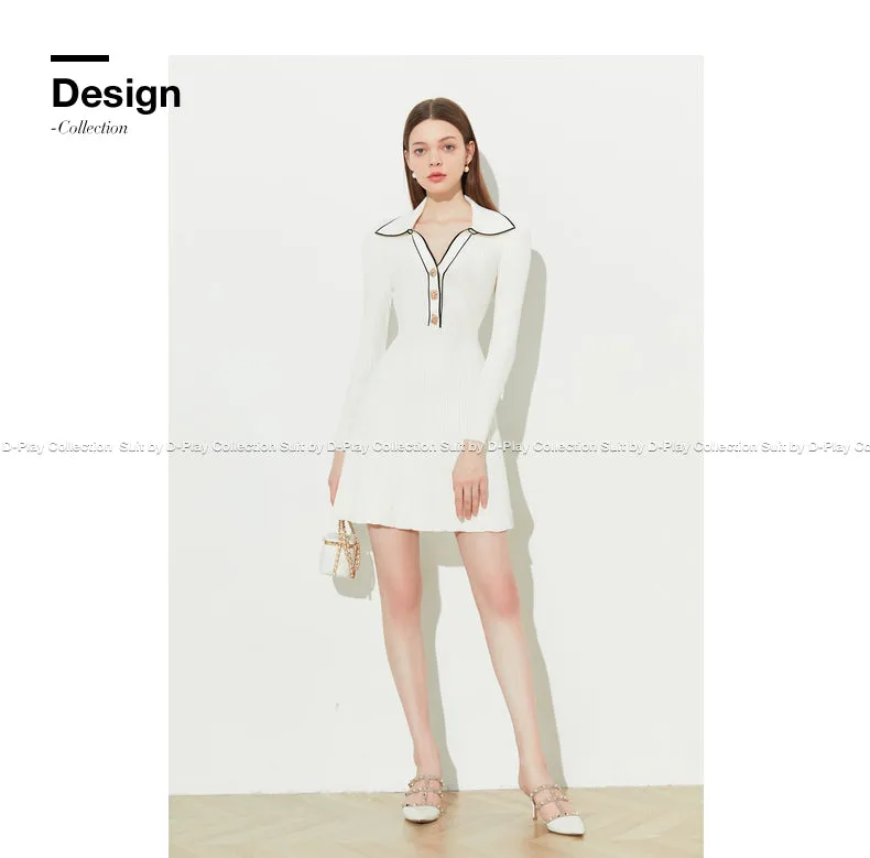 DPLAY Fall Autumn Cream White Knit Dress - Luciea