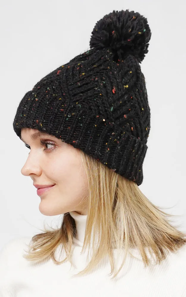 EHT10670 CONFETTI KNIT BEANIE W/POMPOM