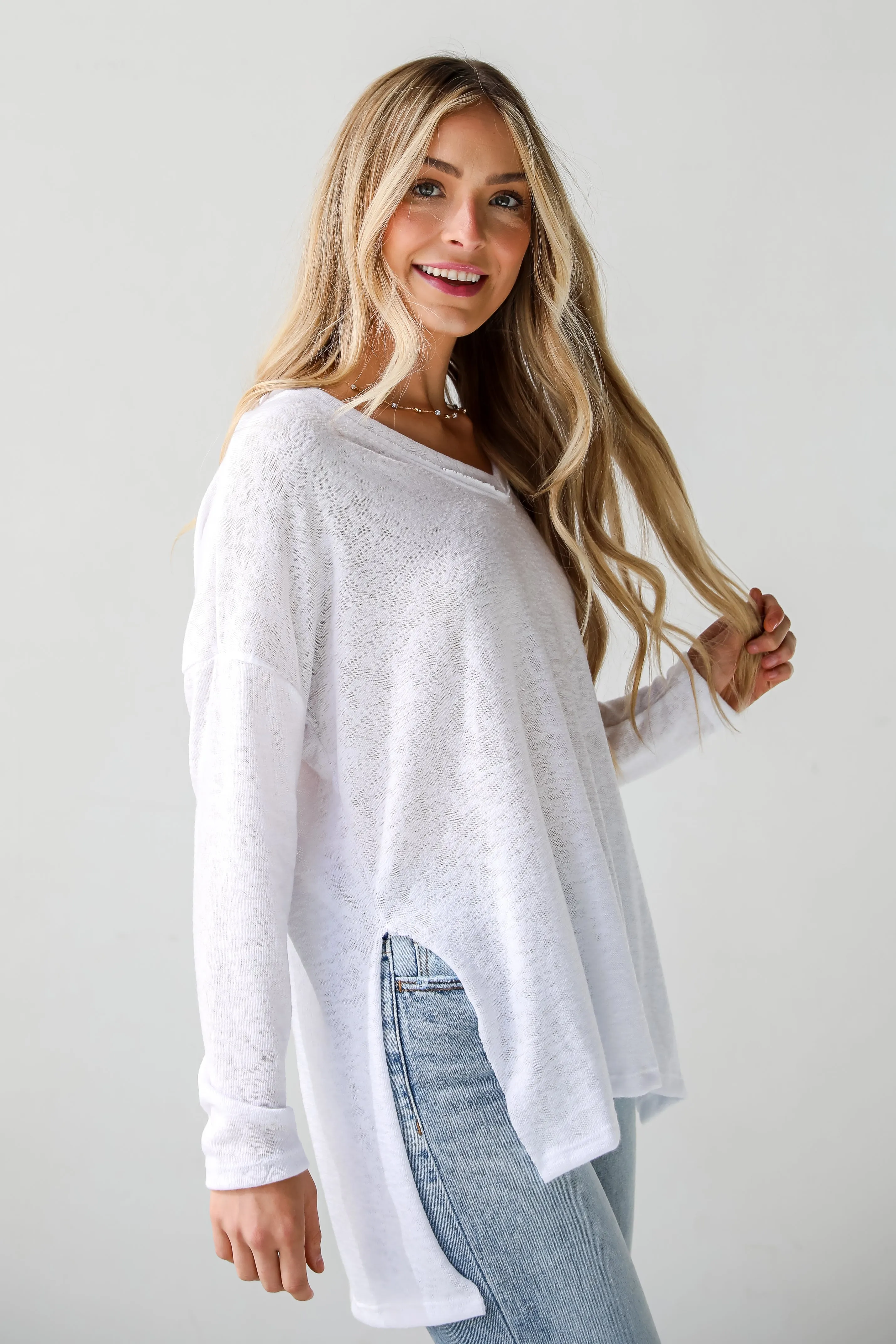 FINAL SALE - Haley White Long Sleeve Knit Top - DU DEAL