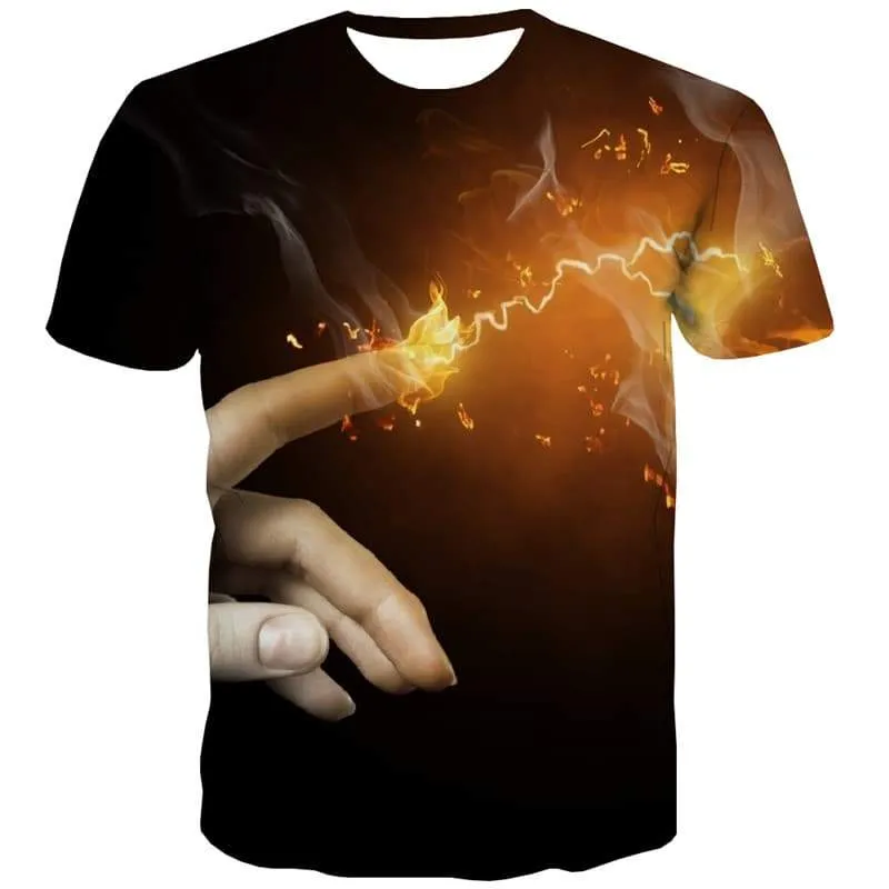 Flame T shirts Men Finger Tshirts Casual Lightning T-shirts Graphic Novel T shirts Funny