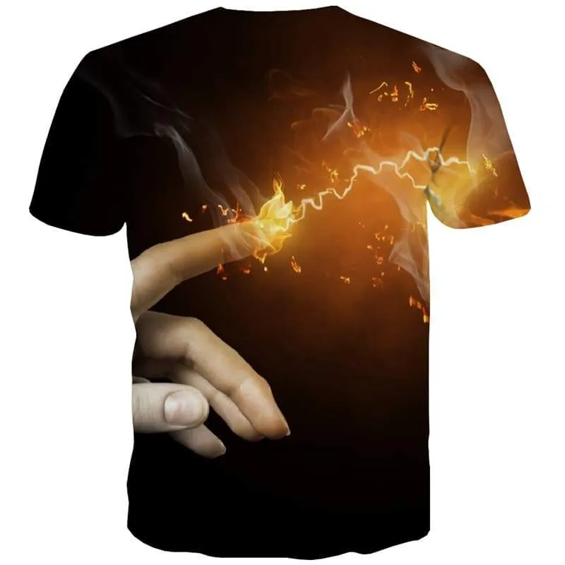 Flame T shirts Men Finger Tshirts Casual Lightning T-shirts Graphic Novel T shirts Funny