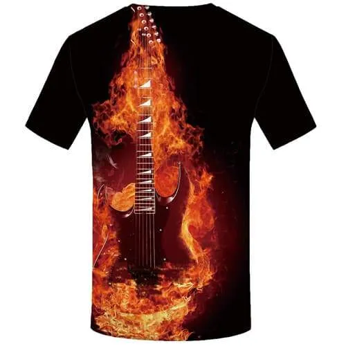 Flame T shirts Men Music Tshirts Novelty Black Tshirts Casual Guitar T-shirts Graphic Metal T-shirts 3d Short Sleeve summer Men