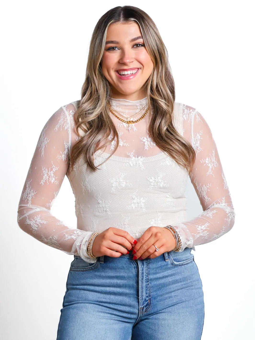 Full Speed High Neck Mesh Lace Top