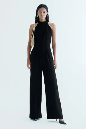 Giulia Halter Sleeveless Crepe Floor Length Jumpsuit