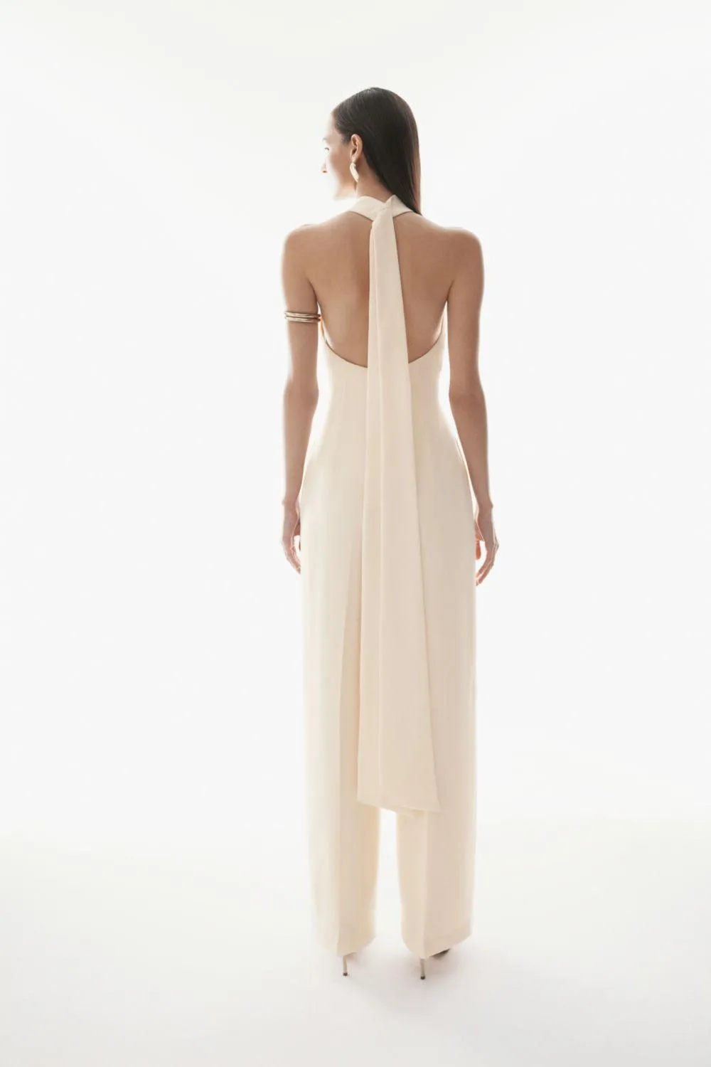 Giulia Halter Sleeveless Crepe Floor Length Jumpsuit