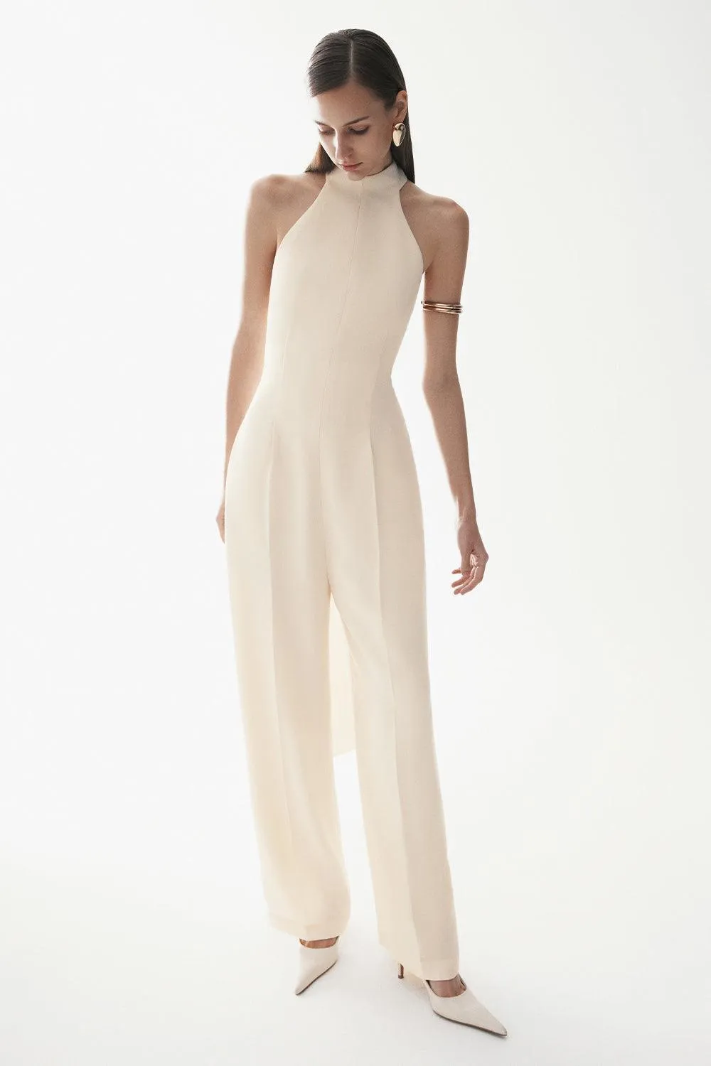 Giulia Halter Sleeveless Crepe Floor Length Jumpsuit