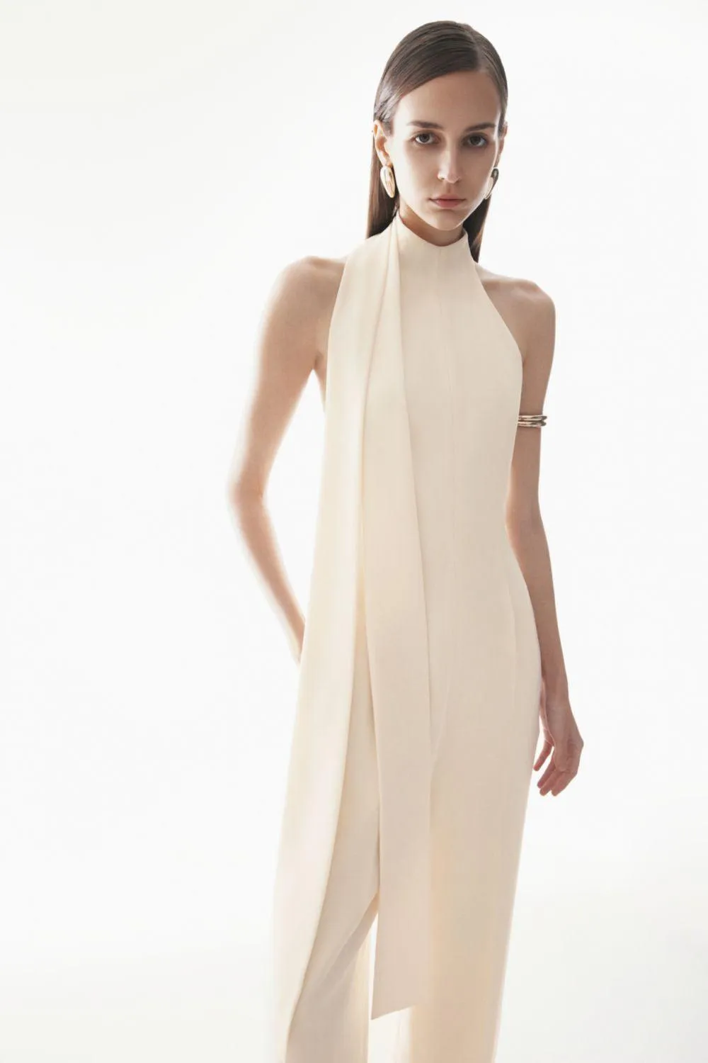 Giulia Halter Sleeveless Crepe Floor Length Jumpsuit