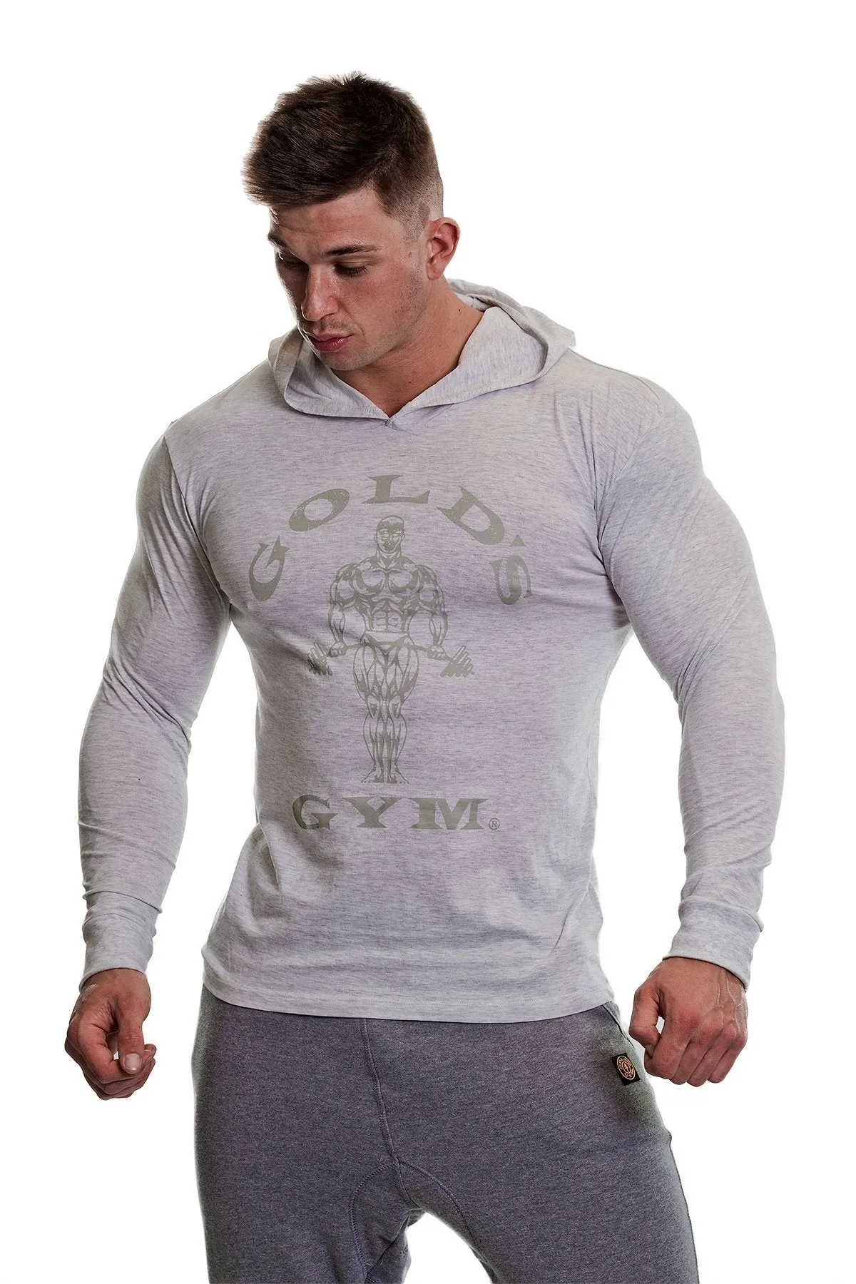 Golds Gym Long Sleeve Hooded Top - Vintage White Marl