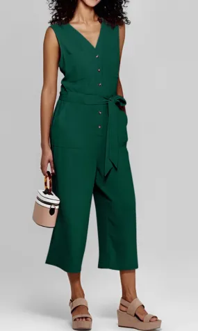 Green Sleeveless Cropped Jumpsuit