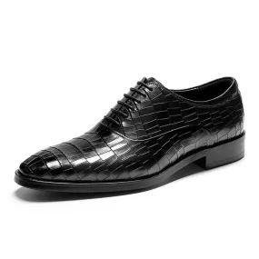 Grid Embossed Pointed Toe Derby for Men